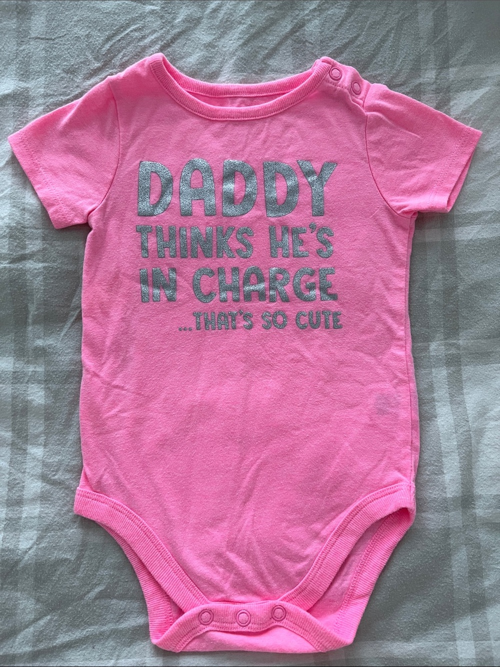 Pink Baby One-Piece with Silver Text onesie